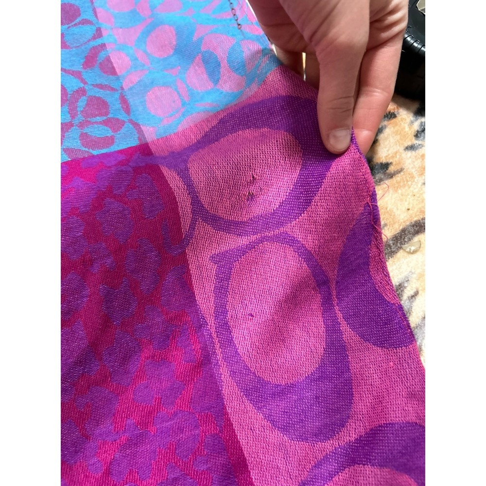 Y2K Coach Patchwork Signature Logo Scarf Purple Pink Orange Blue Fringe Jacquard - Picture 6 of 9